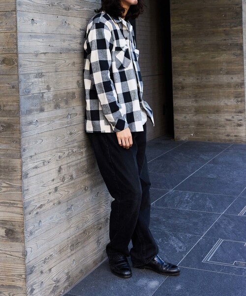 ADAM ET ROPE'（アダムエロペ）の「《別注》【BONCOURA/ボンクラ】オープンカラーネルシャツ ブロックチェック（シャツ/ブラウス・メンズ・ブラック・36/38/40/42）」の7枚目の写真