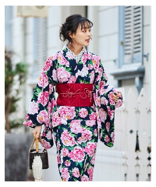 nissen（ニッセン）の「大きいサイズ 一人で簡単に着られる二部式浴衣（浴衣・レディース・紺系/薄紫系・L~LL相当/3L~4L相当/5L~6L相当/8L~10L相当）」の5枚目の写真