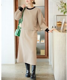 nissen | 大きいサイズ 配色使いプルオーバー+タイトスカート【セットアップ】(Tシャツ/カットソー)