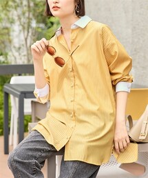 nissen | 大きいサイズ パール調ボタン配色ゆるシルエットシャツ(シャツ/ブラウス)