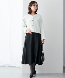 7days Life Styling | 【レディーススーツ】＜OTOさんコラボ＞ボトムが選べるセットアップスーツ（ノーカラージャケット＋ワイドパンツまたはロング丈フレアスカート）（ストレッチウール調シリーズ）＜大きいサイズ有＞(スーツセット)