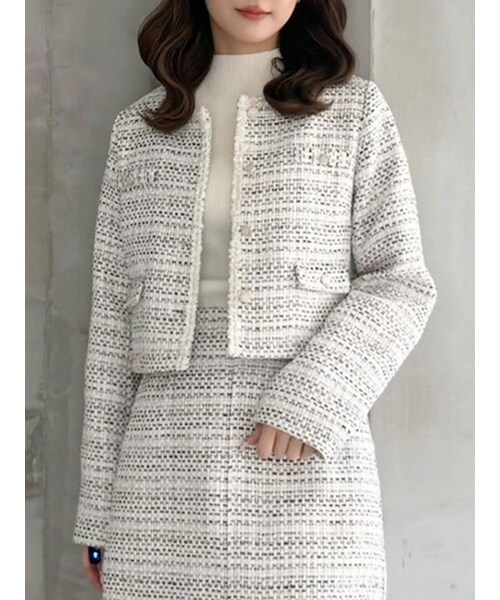 MERCURYDUO（マーキュリーデュオ）の「ツイードノーカラージャケット（テーラードジャケット・レディース・ブラック・S/M）」の13枚目の写真