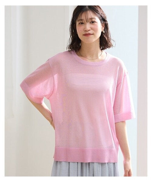 nissen（ニッセン）の「〈大きいサイズ〉【アイスクリーンライト】シアーニット5分袖Tシャツ（接触冷感・毛玉になりにくい・洗濯機で洗える）（ニット/セーター・レディース・黒/ライトグレー/ミント/ラベンダーピンク・L/LL/3L/4L/5L/6L/8L/10L）」の7枚目の写真