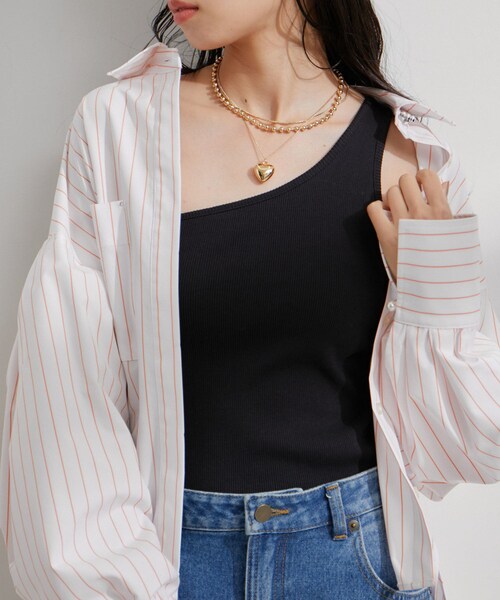 VIS（ビス）の「ワンショルダーテレコタンクトップ（タンクトップ・レディース・ライトグリーン/キナリ/ブラック・F）」の2枚目の写真