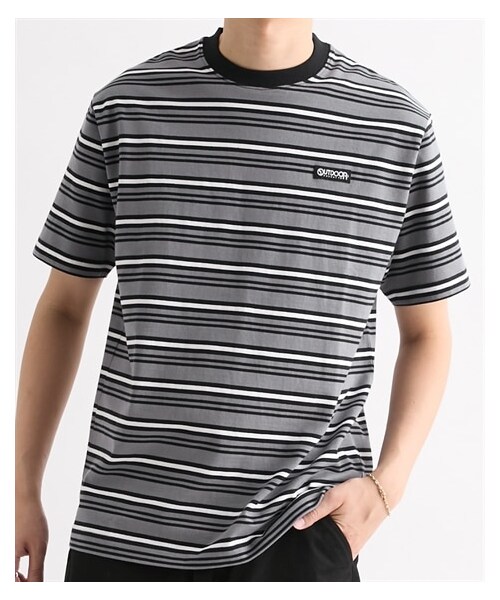 nissen（ニッセン）の「マルチボーダー半袖Tシャツ　アウトドアプロダクツ（Tシャツ/カットソー・メンズ・N7チャコール/15ブラウン・M/L/LL）」の3枚目の写真