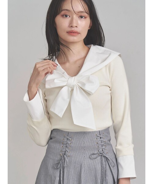 TONAL（トーナル）の「セーラードッキングニット（ニット/セーター・レディース・オフホワイト/グレー/ネイビー・M）」の4枚目の写真