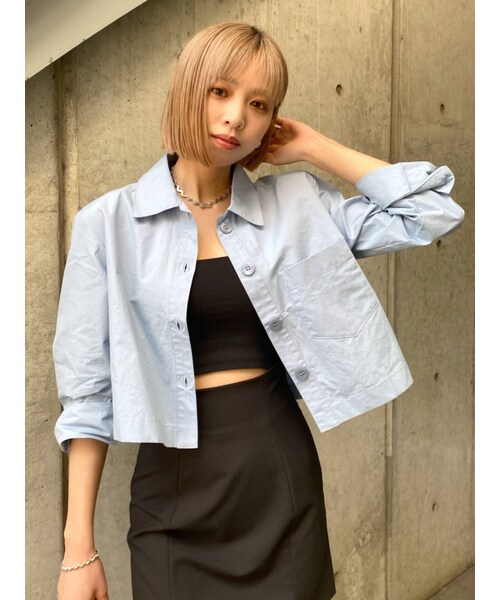 EMODA（エモダ）の「ドローイングプラントショートシャツ（シャツ/ブラウス・レディース・ライトミックス/ホワイト/ミックス/ブルー・F）」の10枚目の写真