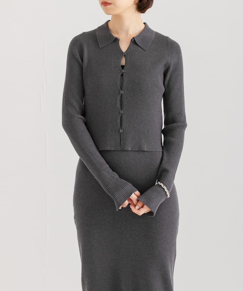 URBAN RESEARCH（アーバンリサーチ）の「シャツカラーリブニットカーディガン（カーディガン/ボレロ・レディース・MOSS GREEN/CHARCOAL/OFF・FREE）」の2枚目の写真