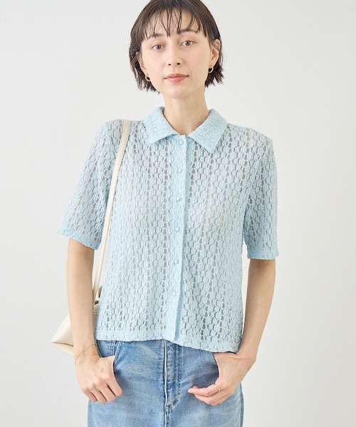 ROPE' PICNIC(ロペピクニック)の「【ちゃんと+かわいい保証】カットレースポロトップス/リンクコーデ(シャツ/ブラウス・レディース・ブラック/ホワイト/サックス・F)」の21枚目の写真