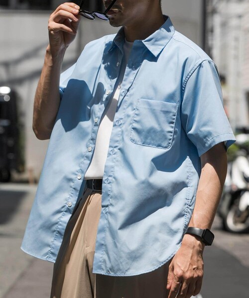 URBAN RESEARCH ROSSO（アーバンリサーチロッソ）の「『防シワ/防臭』『XLサイズあり』ハイパフォーマンスブロード半袖シャツ（シャツ/ブラウス・メンズ・SAX/WHITE/NAVY/KHAKI/BLK CHECK/BLK STRIPE・S/M/L/XL）」の7枚目の写真