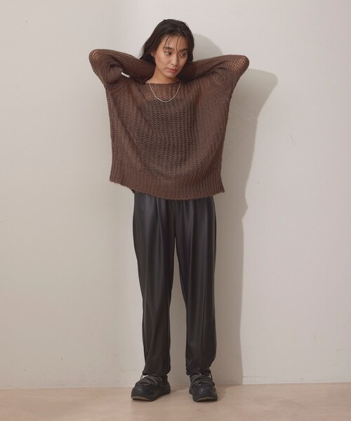 NERGY（ナージー）の「シアーモヘアニット2WAYカーディガン（カーディガン/ボレロ・レディース・ライトグレー/ダークブラウン/オレンジ・F）」の5枚目の写真