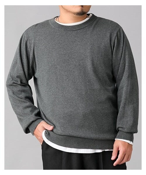 nissen（ニッセン）の「洗える綿１００％クルーネックニット（ハイゲージ）【大きいサイズ】（ニット/セーター・メンズ・グリーン系/ネイビー/チャコール/黒/ダークブルー・3L/4L/5L/6L/8L/10L）」の12枚目の写真