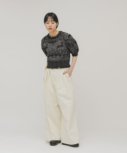 KBF（ケイビーエフ）の「ジャガードハーフスリーブニット（ニット/セーター・レディース・BEIGE/NAVY・One）」の18枚目の写真
