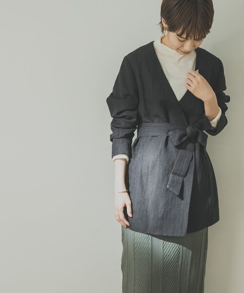 URBAN RESEARCH（アーバンリサーチ）の「ノーカラーヘリンボンジャケット（ノーカラージャケット・レディース・BROWN/D.GRY・36/38）」の5枚目の写真