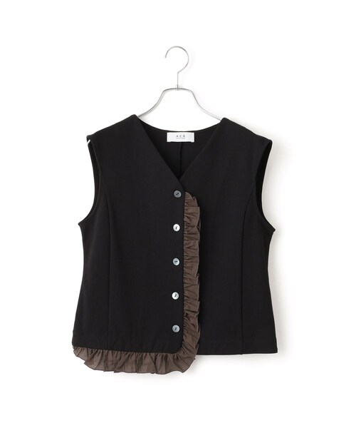 ADAM ET ROPE'(アダムエロペ)の「【WEB限定】・【定番】ラッフルコンビスリーブレストップス(Tシャツ/カットソー・レディース・ブラック/ブラック系/ホワイト・F)」の21枚目の写真