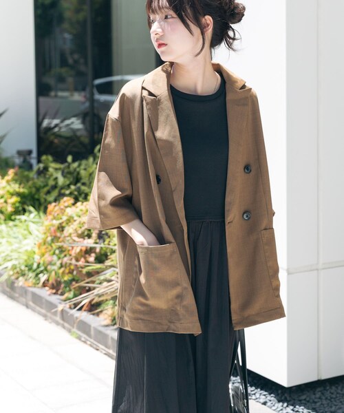 ITEMS URBANRESEARCH（アイテムズ アーバンリサーチ）の「リネンライクハーフスリーブジャケット（テーラードジャケット・レディース・BRN/BEG/CHA・FREE）」の16枚目の写真