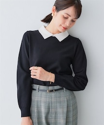 7days Life Styling | 配色襟付きニット(乾燥機OK・ウォッシャブル・静電気防止・毛玉になりにくい・UVカット)<大きいサイズ有>(ニット/セーター)