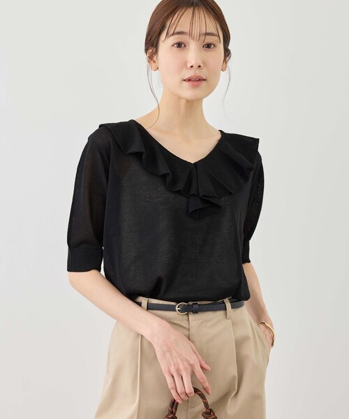 ROPE' PICNIC(ロペピクニック)の「5分袖フリルニット(ニット/セーター・レディース・ブラック/オフホワイト/キナリ/ラベンダー・F)」の8枚目の写真