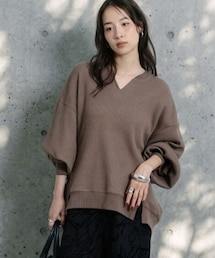 nissen | ワッフル素材カフタン衿スリット入トップス［Soiunique］(Tシャツ/カットソー)
