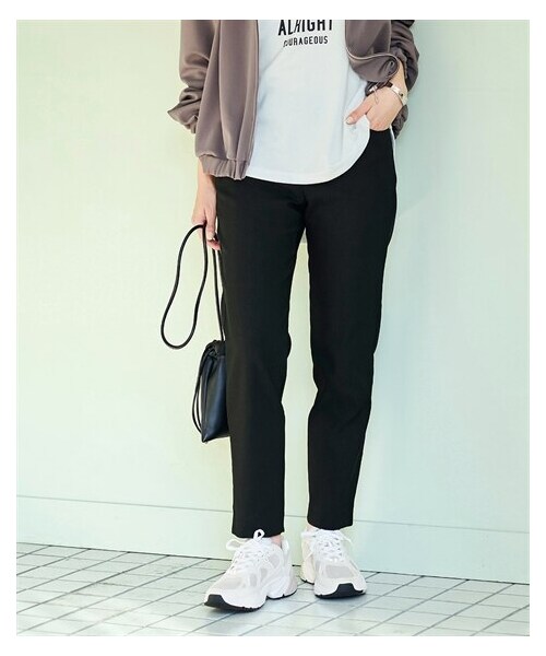 nissen（ニッセン）の「＜大きいサイズ＞ストレッチレーヨン混美脚パンツ（ゆったりヒップ）（選べる２レングス）（パンツ・レディース・グレンチェック/ソフトベージュ/黒/ネイビー系ウィンドウペン/ブラウン系チェック・L/LL/3L/4L/5L/6L/8L/10L）」の13枚目の写真