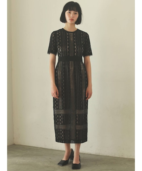 LADYジオメトリックレースドレス