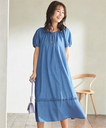 nissen | 大きいサイズ　パフスリーブデニムワンピース（OtonaSMILE）(ワンピース)