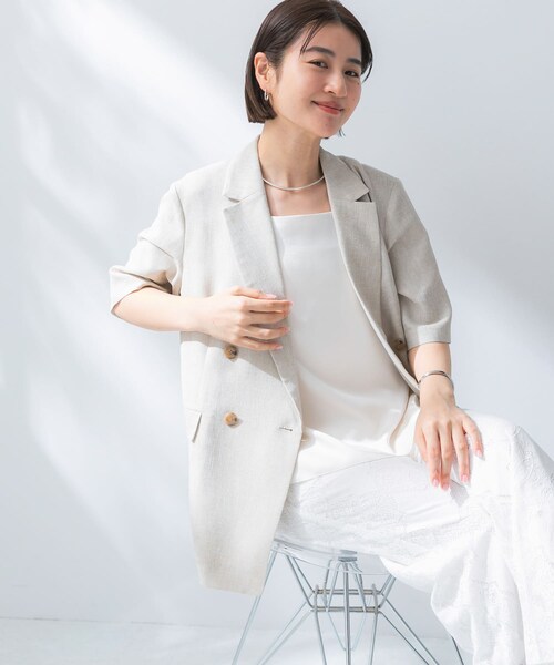 URBAN RESEARCH ROSSO（アーバンリサーチロッソ）の「防シワ リネンライクハーフスリーブジャケット（テーラードジャケット・レディース・L.BEIGE/BLACK・36/38）」の16枚目の写真