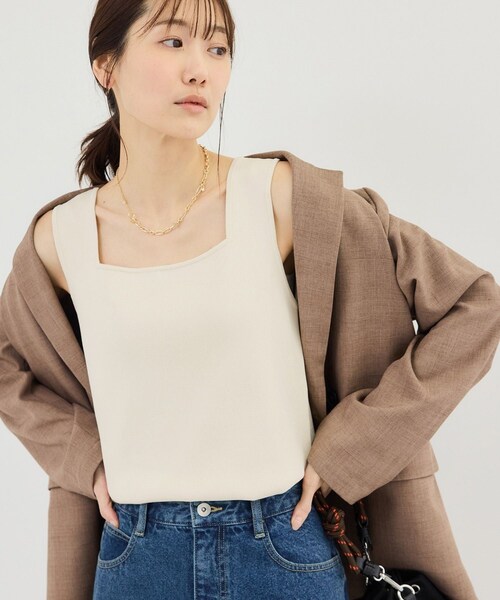 ROPE' PICNIC（ロペピクニック）の「スクエアネックニットタンクトップ（タンクトップ・レディース・ブラック/キナリ/ダークブラウン/クリーム・F）」の16枚目の写真