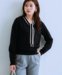 nissen | 洗える配色ボウタイニット（静電防止・毛玉になりにくい・UVカット・タンブル乾燥OK）(ニット/セーター)
