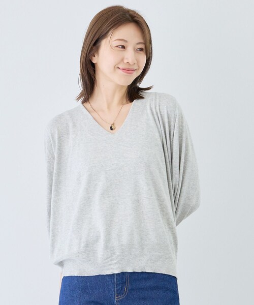 Jayro（ジャイロ）の「ピュアコットンカルマネックプルオーバー（ニット/セーター・レディース・スミクロ/ライトグレー/オフホワイト・F）」の12枚目の写真