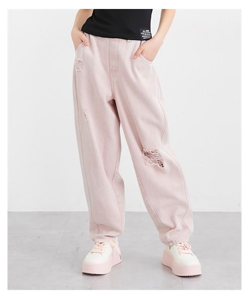 nissen（ニッセン）の「ダメージ加工カーブデニムパンツ（女の子）（パンツ・キッズ・ピンク/ベージュ・140/150/160）」の2枚目の写真