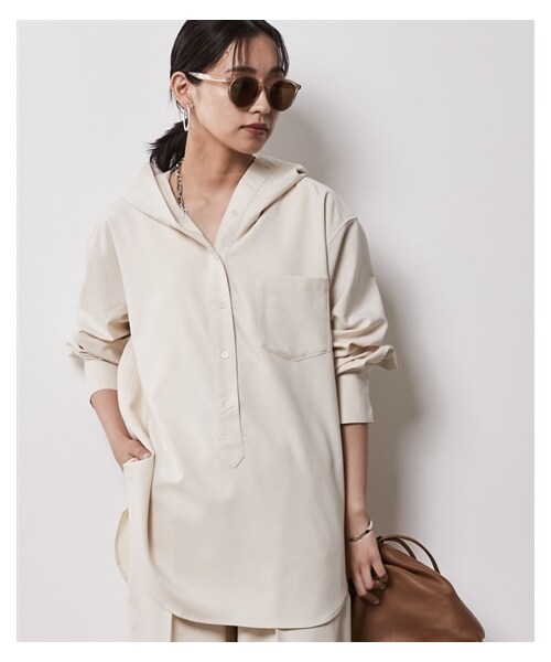 nissen（ニッセン）の「大きいサイズ フーディシャツチュニック シックスタイル（シャツ/ブラウス・レディース・オフベージュ/ブルー/チャコールグレー・L/LL/3L/4L/5L/6L/8L/10L）」の15枚目の写真