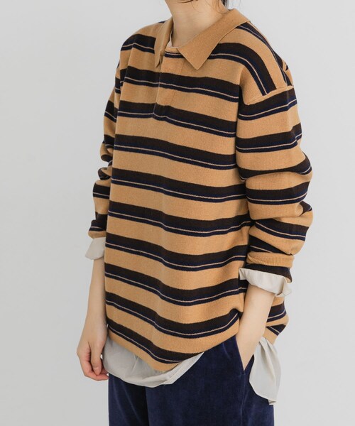 EKAL（エカル）の「ジャガードボーダーポロニット（ニット/セーター・レディース・ベージュ/ブラック/ブラウン・One）」の14枚目の写真