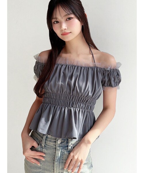 RESEXXY（リゼクシー）の「シャーリングチュールトップス（その他トップス・レディース・ホワイト/グレー/ブラック・F）」の6枚目の写真