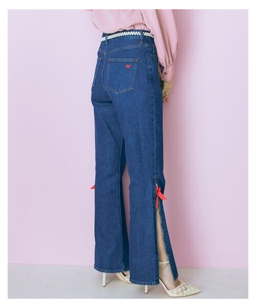 nissen（ニッセン）の「大きいサイズ 裾スリットデニムパンツ marun（デニムパンツ・レディース・ライトブルー/ネイビー・80/84/88/92/96/98/106/114/122）」の16枚目の写真