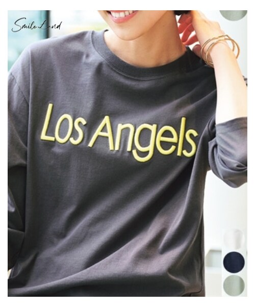 nissen（ニッセン）の「大きいサイズ 綿100％立体ロゴ刺しゅう長袖Tシャツ（Tシャツ/カットソー・レディース・オフホワイト/ネイビー/ミントグリーン/チャコールグレー・L/LL/3L/4L/5L/6L/8L/10L）」の4枚目の写真