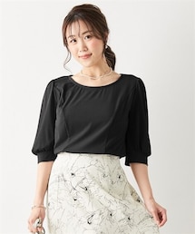 nissen | 【大きい胸専用】リブクルーネックデザインカットソー(肘が隠れる６分袖）(Tシャツ/カットソー)