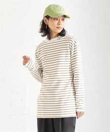 nissen | 大きいサイズゆるシルエットボートネックリップルボーダープルオーバー(Tシャツ/カットソー)