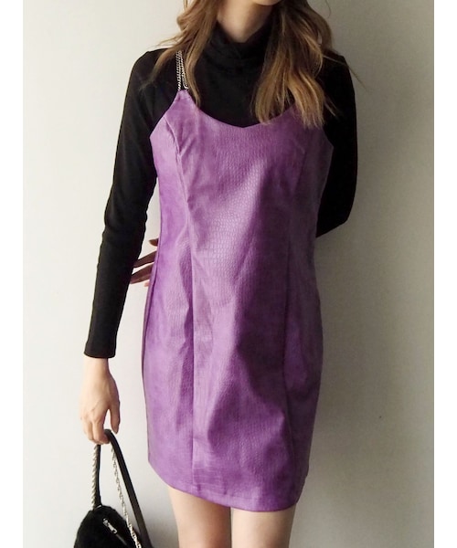 EVRIS（エヴリス）の「チェーンストラップミニワンピース（ワンピース・レディース・ブラック/パープル/ベージュ・F）」の12枚目の写真