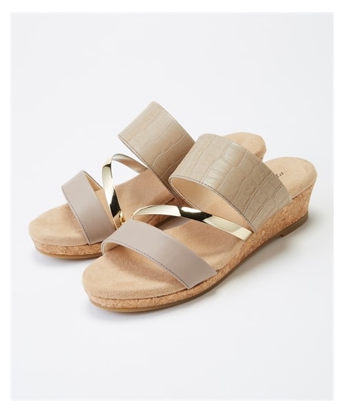 nissen（ニッセン）の「【ゆったり幅広】ふわふわなクッションのクロコ型押しメタリックラインウェッジサンダル（低反発中敷）（ワイズ４Ｅ）（サンダル・メンズ・黒/オーク/ホワイト/ブラウン/ゴールド・M=23.0~23.5cm/4E/L=24.0~24.5cm/4E/LL=25.0~25.5cm/4E/3L=26.0~26.5cm/4E）」の15枚目の写真