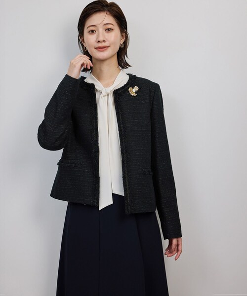 ROPE'(ロペ)の「ミックスツイードノーカラージャケット/セットアップ対応・25AW(ノーカラージャケット・レディース・ネイビー・36/38/40)」の8枚目の写真