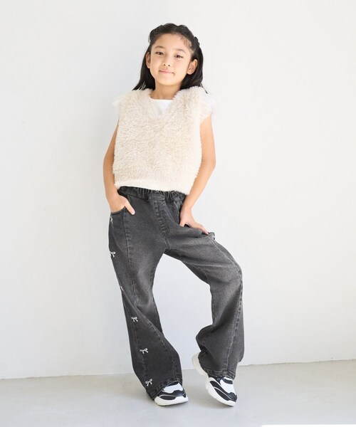 ROPE' PICNIC(ロペピクニック)の「【KIDS/キッズ】リボン刺繍デニムパンツ(デニムパンツ・キッズ・ブラック/サックス・120/130/140/150)」の11枚目の写真