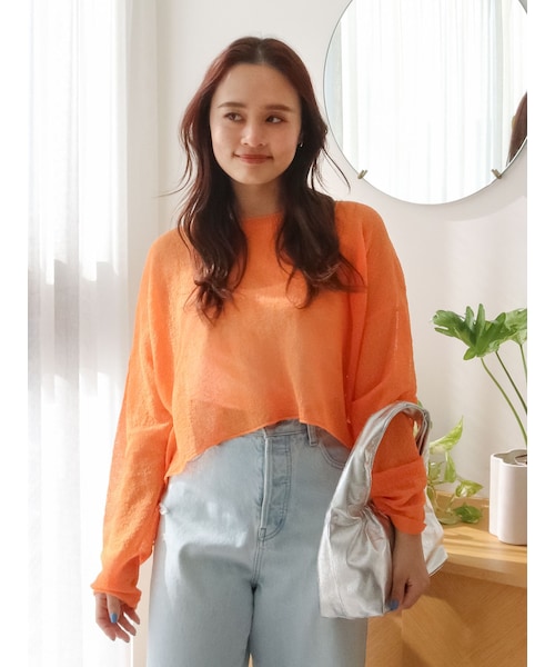 Ungrid（アングリッド）の「シアーショートニット（ニット/セーター・レディース・オフホワイト/オレンジ/イエロー/グリーン/パープル・F）」の4枚目の写真