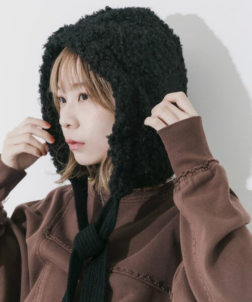 SMELLY（スメリー）の「ループボアボンネット（ニットキャップ/ビーニー・レディース・BEG/BLK・-）」の8枚目の写真