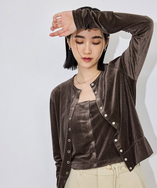 ADAM ET ROPE'(アダムエロペ)の「【定番】マルチWAYシアートリコットベロアカーディガン(カーディガン/ボレロ・レディース・キナリ/ダークブラウン/ライトグリーン/ブルー・F)」の21枚目の写真