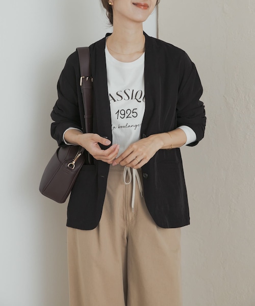 URBAN RESEARCH DOORS（アーバンリサーチドアーズ）の「ノーカラージャケット（ノーカラージャケット・レディース・GREIGE/BLACK・M）」の2枚目の写真