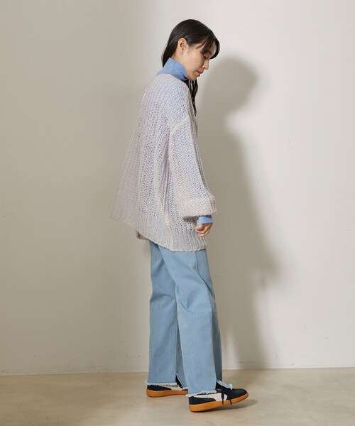 NERGY（ナージー）の「シアーモヘアニット2WAYカーディガン（カーディガン/ボレロ・レディース・ライトグレー/ダークブラウン/オレンジ・F）」の8枚目の写真