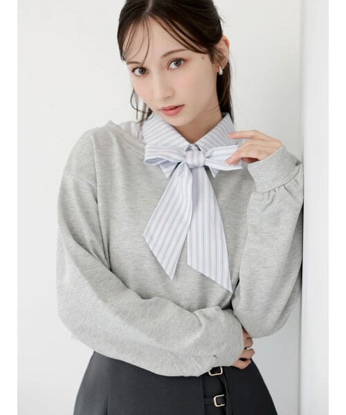 dazzlin（ダズリン）の「ボウタイシャツレイヤードスウェット（スウェット・レディース・オフホワイト/グレー/ネイビー・F）」の2枚目の写真
