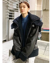 EMODA | ダブルカラーフェイクムートンブルゾン(ムートンコート)