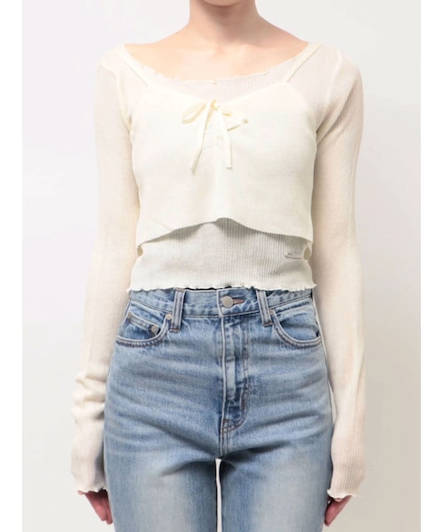 EMODA（エモダ）の「2ピースシアーギャザーニット（ニット/セーター・レディース・アイボリー/ブラック/ピンク・F）」の7枚目の写真